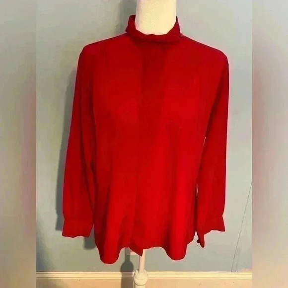 Vintage Pendleton Sophisticates Red Polyester Top Ruched Button Neck Blouse 10 - Picture 1 of 11